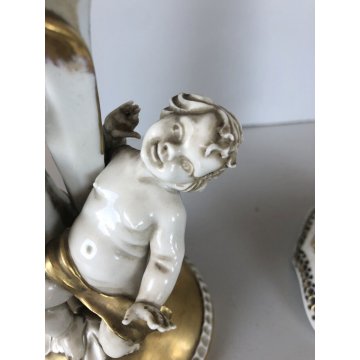 COPPIA ABATJOUR SCULTURA PORCELLANA Capodimonte FIGURE PUTTI ANGELI AMORINI '900