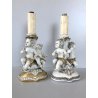 COPPIA ABATJOUR SCULTURA PORCELLANA Capodimonte FIGURE PUTTI ANGELI AMORINI '900