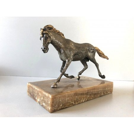 ANTICA SCULTURA CAVALLO Giuseppe Vasari BRONZO PARTI DORATE BASE MARMO DINAMISMO