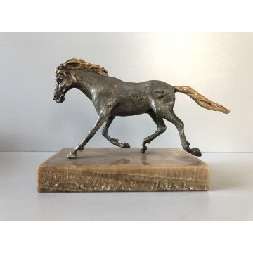 ANTICA SCULTURA CAVALLO Giuseppe Vasari BRONZO PARTI DORATE BASE MARMO DINAMISMO