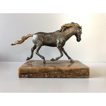 ANTICA SCULTURA CAVALLO Giuseppe Vasari BRONZO PARTI DORATE BASE MARMO DINAMISMO