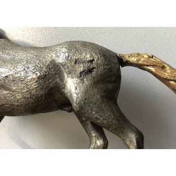 ANTICA SCULTURA CAVALLO Giuseppe Vasari BRONZO PARTI DORATE BASE MARMO DINAMISMO