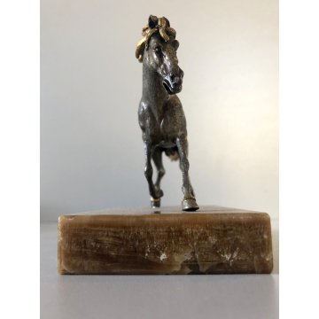 ANTICA SCULTURA CAVALLO Giuseppe Vasari BRONZO PARTI DORATE BASE MARMO DINAMISMO