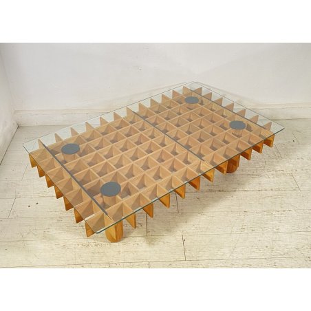 TAVOLINO DESIGN GIANFRANCO FRATTINI KYOTO 1974 VINTAGE SALOTTO LEGNO VETRO KNOLL