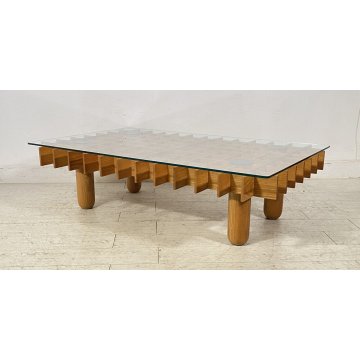 TAVOLINO DESIGN GIANFRANCO FRATTINI KYOTO 1974 VINTAGE SALOTTO LEGNO VETRO KNOLL