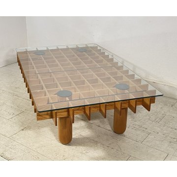 TAVOLINO DESIGN GIANFRANCO FRATTINI KYOTO 1974 VINTAGE SALOTTO LEGNO VETRO KNOLL