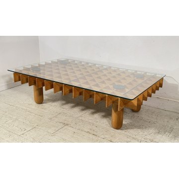 TAVOLINO DESIGN GIANFRANCO FRATTINI KYOTO 1974 VINTAGE SALOTTO LEGNO VETRO KNOLL