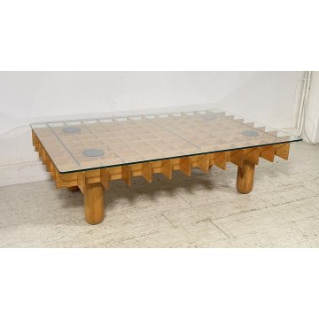 TAVOLINO DESIGN GIANFRANCO FRATTINI KYOTO 1974 VINTAGE SALOTTO LEGNO VETRO KNOLL