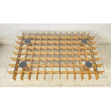 TAVOLINO DESIGN GIANFRANCO FRATTINI KYOTO 1974 VINTAGE SALOTTO LEGNO VETRO KNOLL