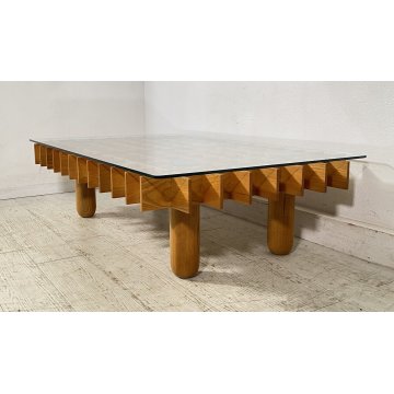 TAVOLINO DESIGN GIANFRANCO FRATTINI KYOTO 1974 VINTAGE SALOTTO LEGNO VETRO KNOLL
