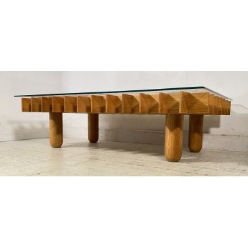 TAVOLINO DESIGN GIANFRANCO FRATTINI KYOTO 1974 VINTAGE SALOTTO LEGNO VETRO KNOLL