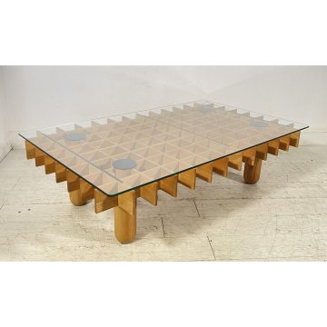 TAVOLINO DESIGN GIANFRANCO FRATTINI KYOTO 1974 VINTAGE SALOTTO LEGNO VETRO KNOLL