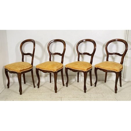 LOTTO 4 SEDIA POLTRONA LEGNO NOCE PRIMI 1900 STILE LUIGI FILIPPO SEDUTA STOFFA 