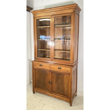ANTICA CREDENZA BUFFET OTTOCENTO 1800 VETRINA LEGNO NOCE DISPENSA ALZATA VETRO