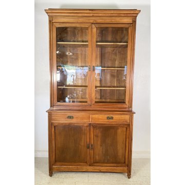 ANTICA CREDENZA BUFFET OTTOCENTO 1800 VETRINA LEGNO NOCE DISPENSA ALZATA VETRO