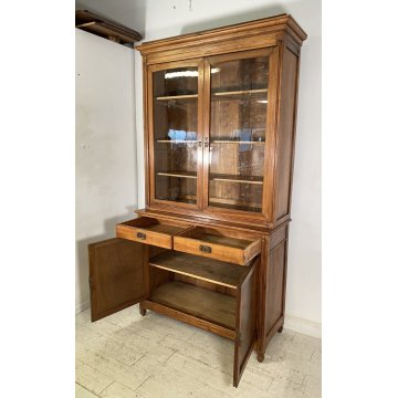 ANTICA CREDENZA BUFFET OTTOCENTO 1800 VETRINA LEGNO NOCE DISPENSA ALZATA VETRO