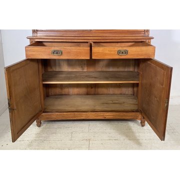 ANTICA CREDENZA BUFFET OTTOCENTO 1800 VETRINA LEGNO NOCE DISPENSA ALZATA VETRO