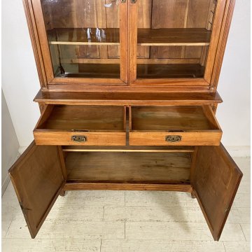ANTICA CREDENZA BUFFET OTTOCENTO 1800 VETRINA LEGNO NOCE DISPENSA ALZATA VETRO