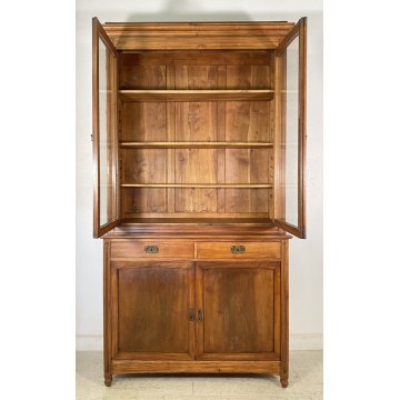 ANTICA CREDENZA BUFFET OTTOCENTO 1800 VETRINA LEGNO NOCE DISPENSA ALZATA VETRO