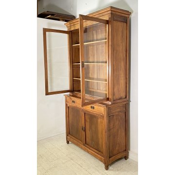 ANTICA CREDENZA BUFFET OTTOCENTO 1800 VETRINA LEGNO NOCE DISPENSA ALZATA VETRO