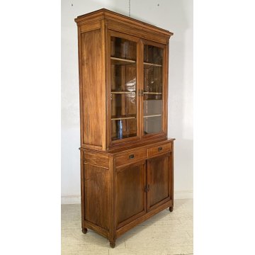 ANTICA CREDENZA BUFFET OTTOCENTO 1800 VETRINA LEGNO NOCE DISPENSA ALZATA VETRO