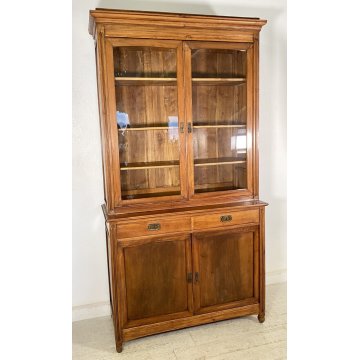 ANTICA CREDENZA BUFFET OTTOCENTO 1800 VETRINA LEGNO NOCE DISPENSA ALZATA VETRO