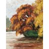 ANTICO DIPINTO OLIO TAVOLA Doria (?)  PAESAGGIO AUTUNNALE FIUME LAGO BOSCO '900