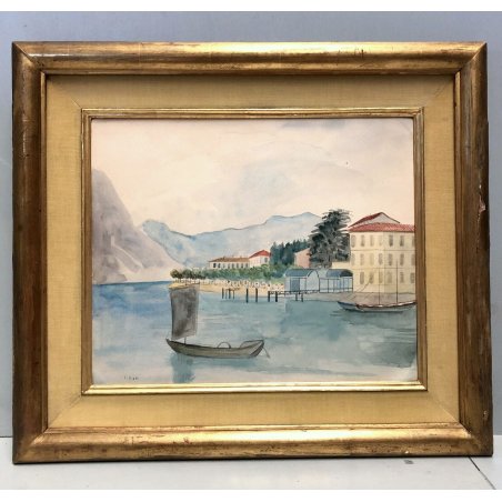 ANTICO ACQUERELLO Lilloni PAESAGGIO CHIARISTA Isola Pescatori LAGO MAGGIORE '900