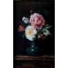 ANTICO QUADRO DIPINTO OLIO TAVOLA NATURA MORTA con FIORI ROSE ROMANTICISMO EPOCA