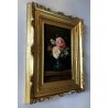 ANTICO QUADRO DIPINTO OLIO TAVOLA NATURA MORTA con FIORI ROSE ROMANTICISMO EPOCA