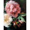 ANTICO QUADRO DIPINTO OLIO TAVOLA NATURA MORTA con FIORI ROSE ROMANTICISMO EPOCA