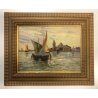 ANTICO QUADRO DIPINTO OLIO Ripa PAESAGGIO Venezia MARINA CORNICE GUILLOCHE '900