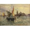 ANTICO QUADRO DIPINTO OLIO Ripa PAESAGGIO Venezia MARINA CORNICE GUILLOCHE '900