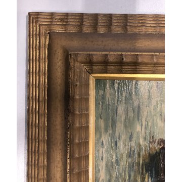 ANTICO QUADRO DIPINTO OLIO Ripa PAESAGGIO Venezia MARINA CORNICE GUILLOCHE '900