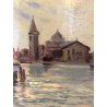 ANTICO QUADRO DIPINTO OLIO Ripa PAESAGGIO Venezia MARINA CORNICE GUILLOCHE '900