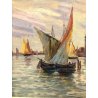 ANTICO QUADRO DIPINTO OLIO Ripa PAESAGGIO Venezia MARINA CORNICE GUILLOCHE '900