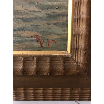 ANTICO QUADRO DIPINTO OLIO Ripa PAESAGGIO Venezia MARINA CORNICE GUILLOCHE '900