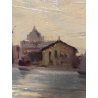 ANTICO QUADRO DIPINTO OLIO Ripa PAESAGGIO Venezia MARINA CORNICE GUILLOCHE '900