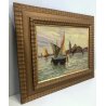 ANTICO QUADRO DIPINTO OLIO Ripa PAESAGGIO Venezia MARINA CORNICE GUILLOCHE '900