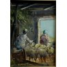 QUADRO DIPINTO OLIO TAVOLA Mario Fattori PAESAGGIO RURALE OVILE PECORE RUSTICO 