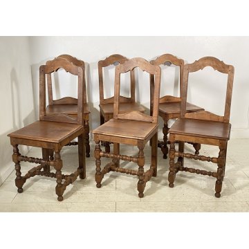 LOTTO 6 SEDIA ANTICA PRIMI 1900 LEGNO NOCE NEOCLASSICO SET SEDIE TAVOLO PRANZO