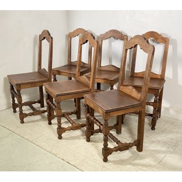 LOTTO 6 SEDIA ANTICA PRIMI 1900 LEGNO NOCE NEOCLASSICO SET SEDIE TAVOLO PRANZO