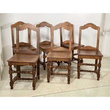 LOTTO 6 SEDIA ANTICA PRIMI 1900 LEGNO NOCE NEOCLASSICO SET SEDIE TAVOLO PRANZO