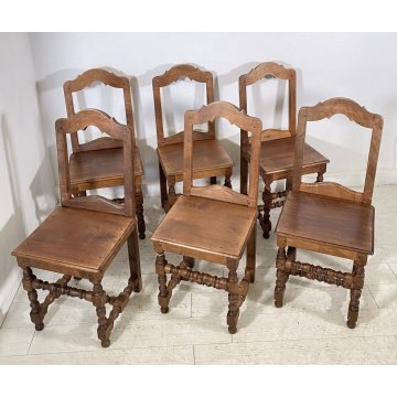LOTTO 6 SEDIA ANTICA PRIMI 1900 LEGNO NOCE NEOCLASSICO SET SEDIE TAVOLO PRANZO