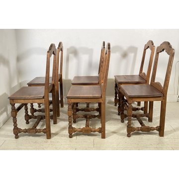 LOTTO 6 SEDIA ANTICA PRIMI 1900 LEGNO NOCE NEOCLASSICO SET SEDIE TAVOLO PRANZO