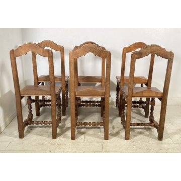 LOTTO 6 SEDIA ANTICA PRIMI 1900 LEGNO NOCE NEOCLASSICO SET SEDIE TAVOLO PRANZO