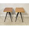 VINTAGE COPPIA COMODINI TAVOLINI LEGNO FERRO DESIGN ANNI 70 COMODINO OTTONE 