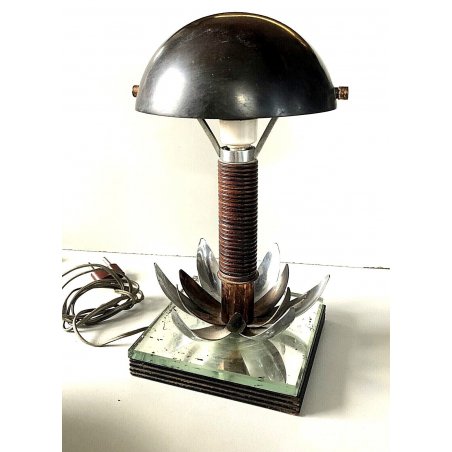 LAMPADA DA TAVOLO ABAT JOUR Art Decò LEGNO METALLO SPECCHIO DESIGN 1920/40