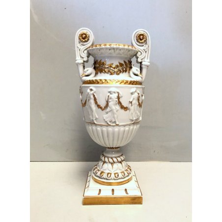 ANTICO VASO DECORATIVO PORCELLANA Capodimonte Ginori Doccia BIANCO DECORO ORO  