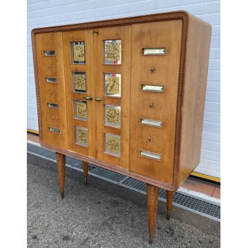 MOBILE BAR CREDENZA DESIGN ATTR PAOLO BUFFA ANNI 50/60 VETRO SPECCHIO STELLE 